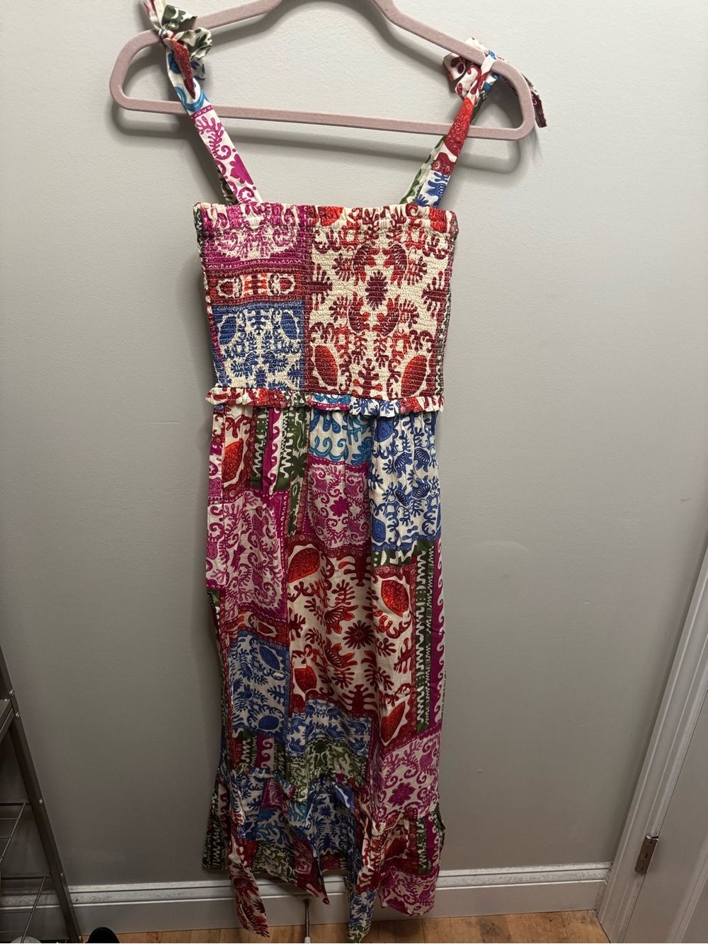 NWT Bila Multicolor Patchwork Smocked Maxi Dress